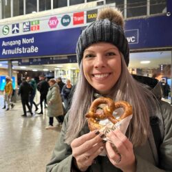 Dr. Mucowski enjoying a pretzel in Germany